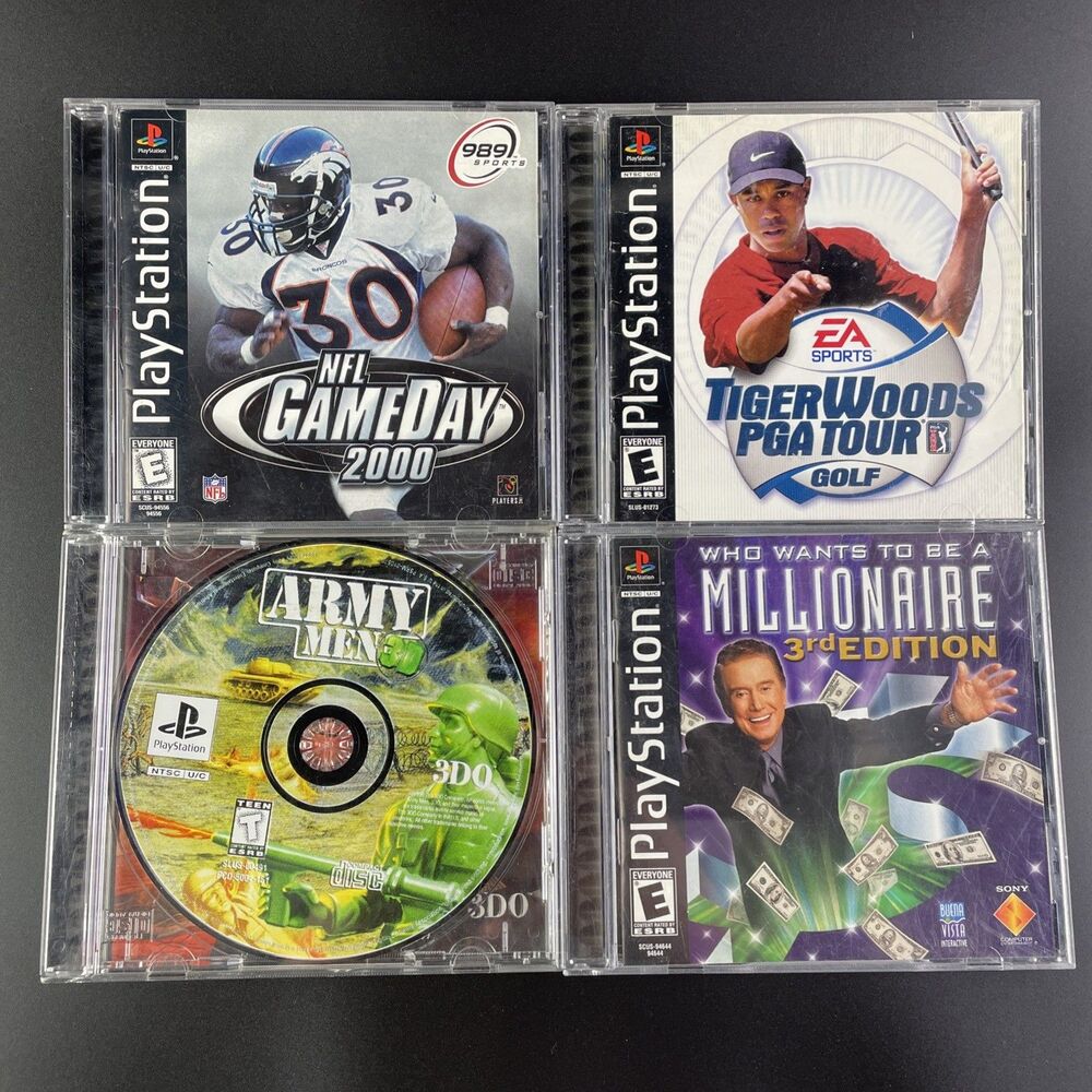 Sony PlayStation Video Game Lot of 4 Army Men 3D Tiger Woods NFL GameDay PS1